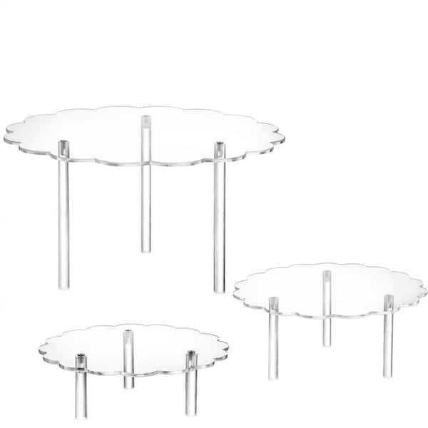 3-Pack Clear Acrylic Flower Shape Cake Stands with 3 Assorted Sizes for Dessert Display Cake & Tiered Stands