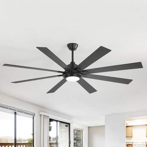 Vargas 72 in. (6 ft.) Indoor Black Large Ceiling Fan with Integrated LED Light with Remote Control and Downrod Included Lighting