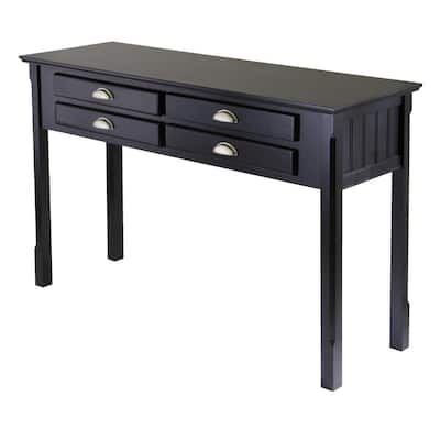 Timber 48 in. Black Rectangle Wood Console Table with Drawers