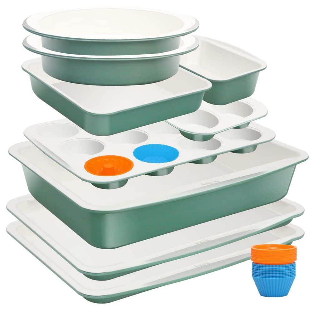 Numhew 33-Piece Green Ceramic Nonstick Baking Pans Set, Non Toxic ...