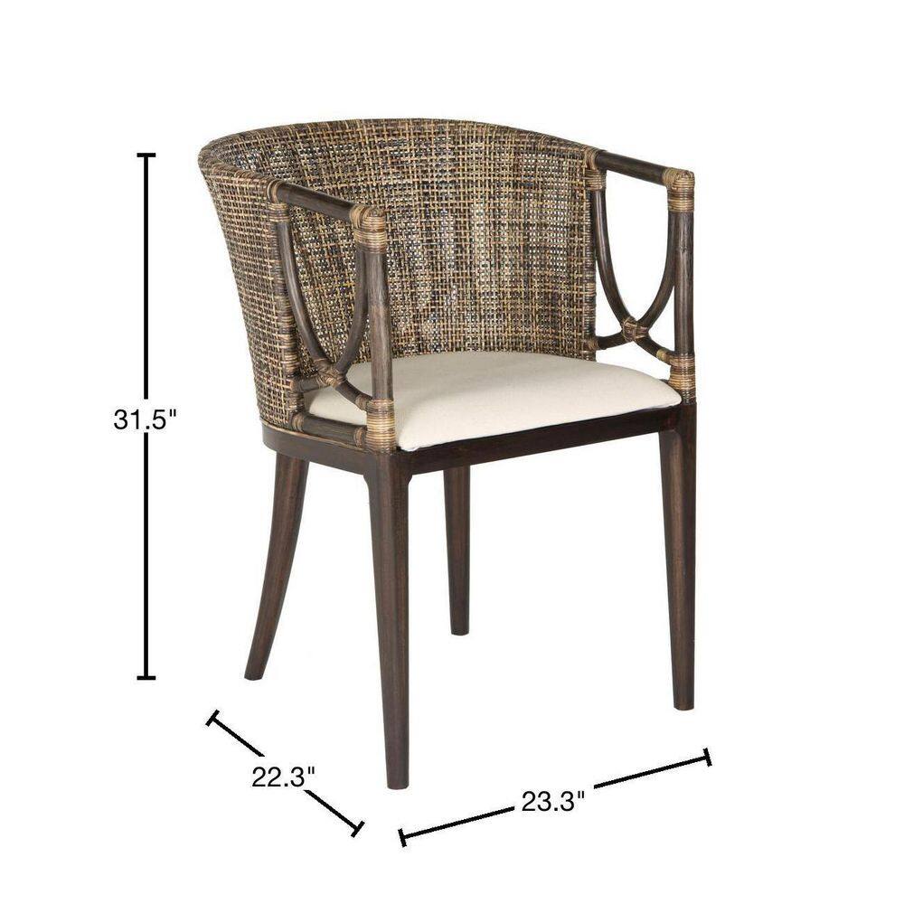 Transitional Buenos Aires Inspired Rattan Barrel Armchair, Brown/White