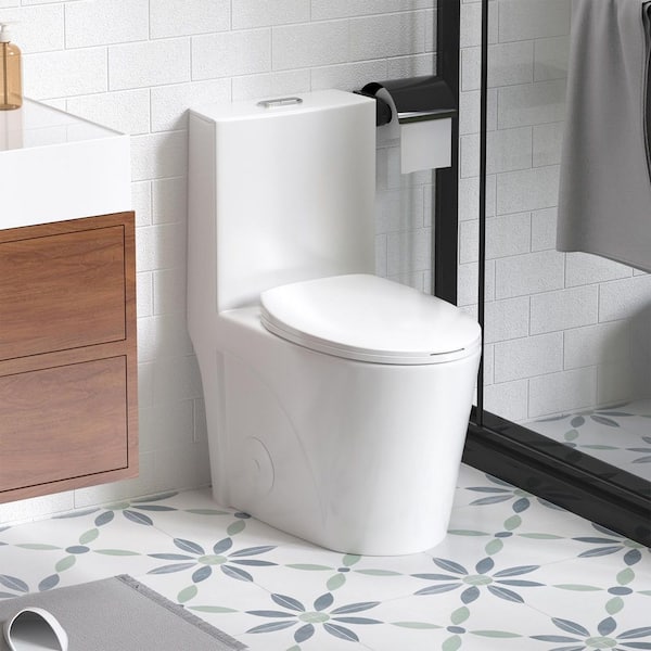 1.1/1.6 GPF Dual Flush Elongated 1-Piece Toilet in Glossy White with Comfort Chair Seat ADA Height