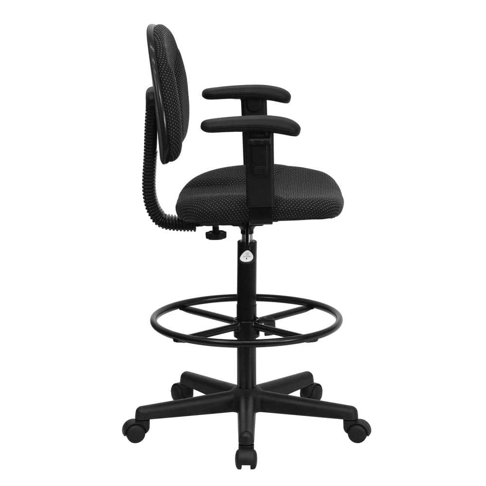 Ergonomic Black Patterned Fabric Drafting Chair with Swivel Base