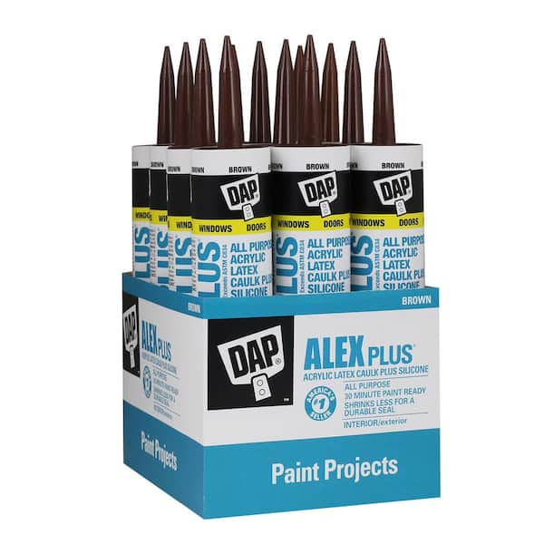 DAP Alex Plus 10.1 oz. Brown Acrylic Latex Caulk Plus Silicone (12-Pack)