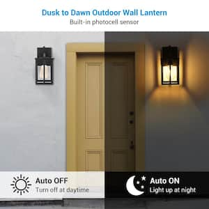 Black Dusk to Dawn Outdoor Hardwired Wall Lantern Sconce with No Bulbs Included