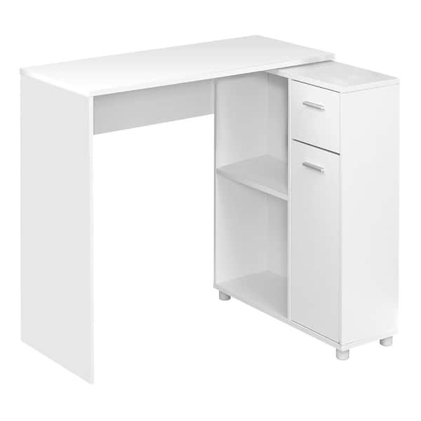 White L-Shape Student Desk with Drawer, Cabinet & Cubbies, Silver Hardware