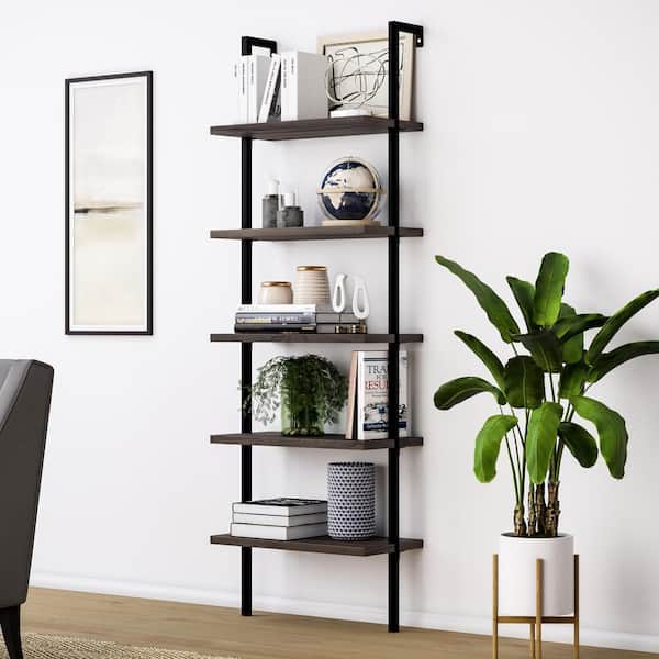 5 Shelf Ladder Bookcase Or Bookshelf, Black Shelves Home Depot