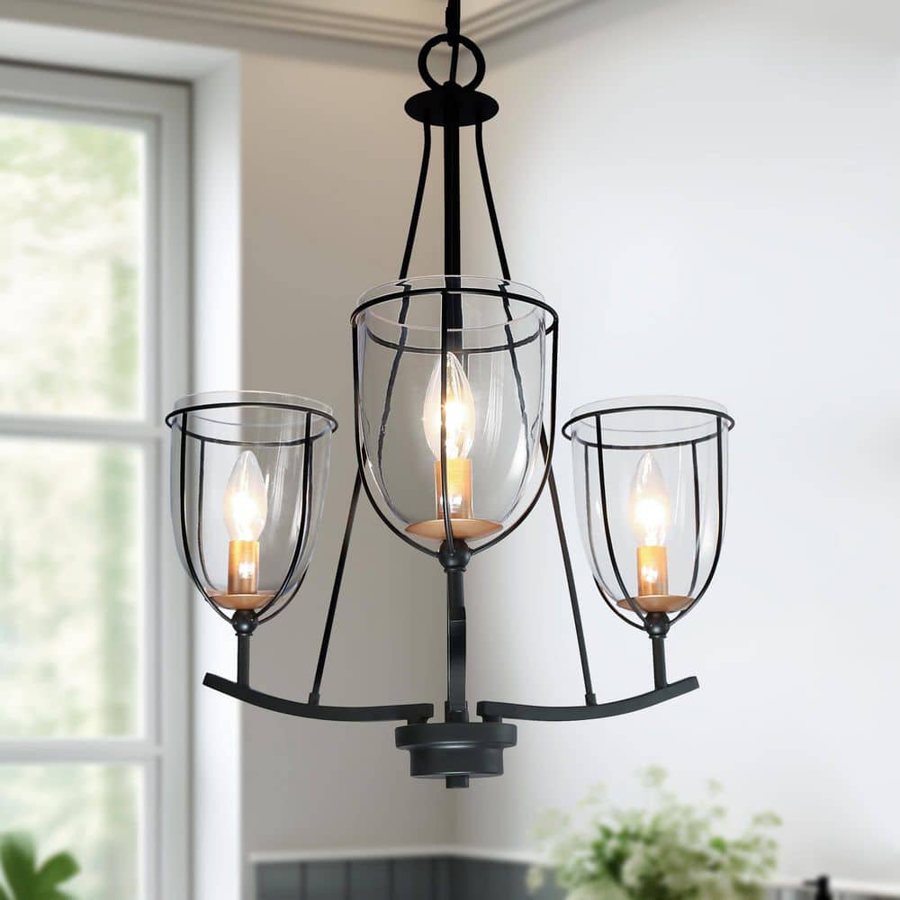 3-Light Black Chandelier with Clear Glass Shades price history on PriceWatchPro