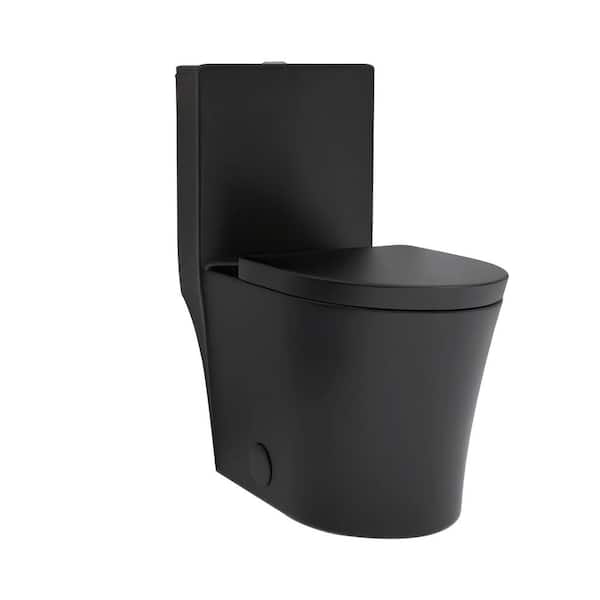 28 in. 1-piece 1.1/1.6 GPF Dual Flush Round Toilet in Black for Tiny Bathroom