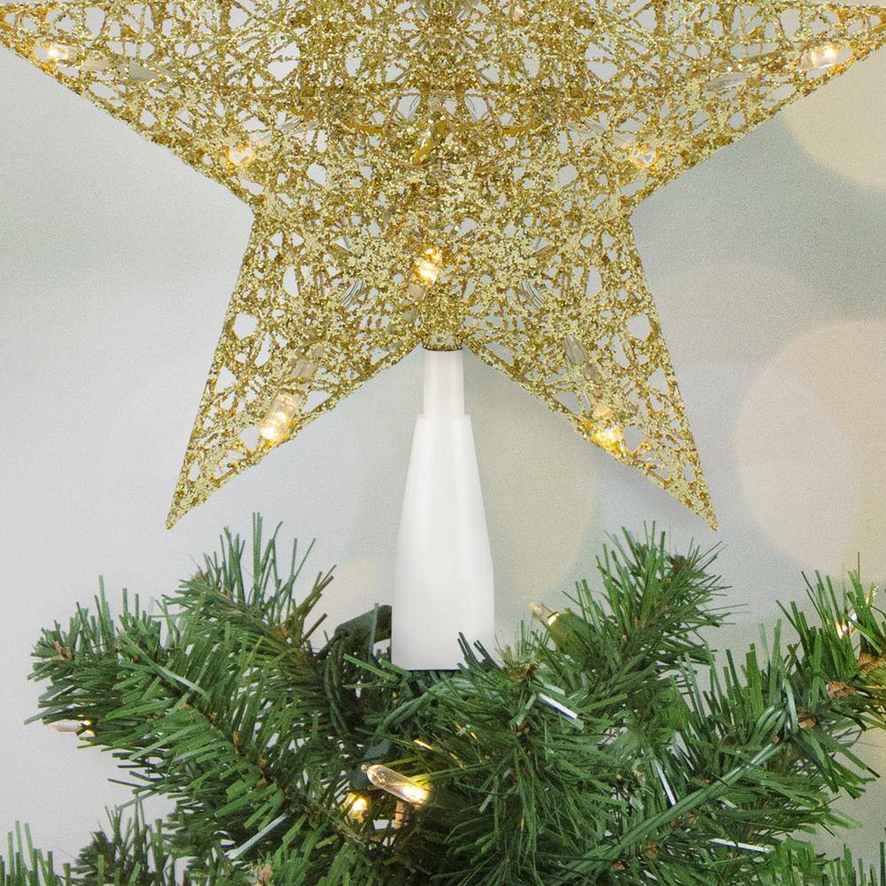 10" Gold Glittered Stellular Plastic Christmas Tree Topper with LED Lights