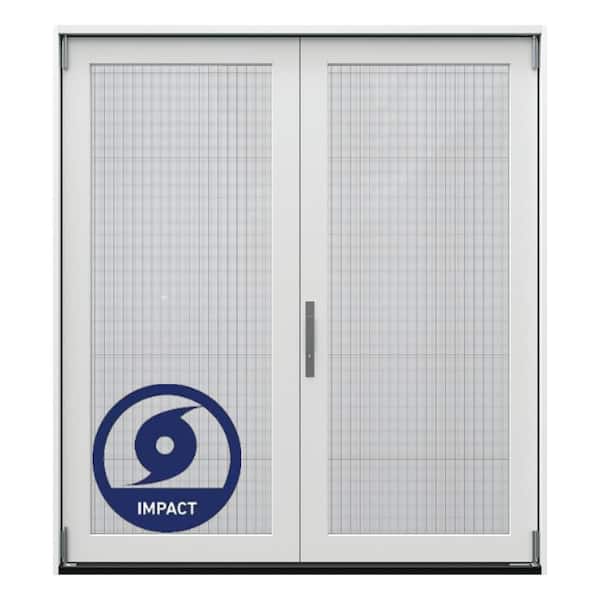 72 in. x 80 in. Right-Hand Folding Primed Fiberglass 2-Panel Patio Door w/ Low-E Impact Glass and  Retract Screen