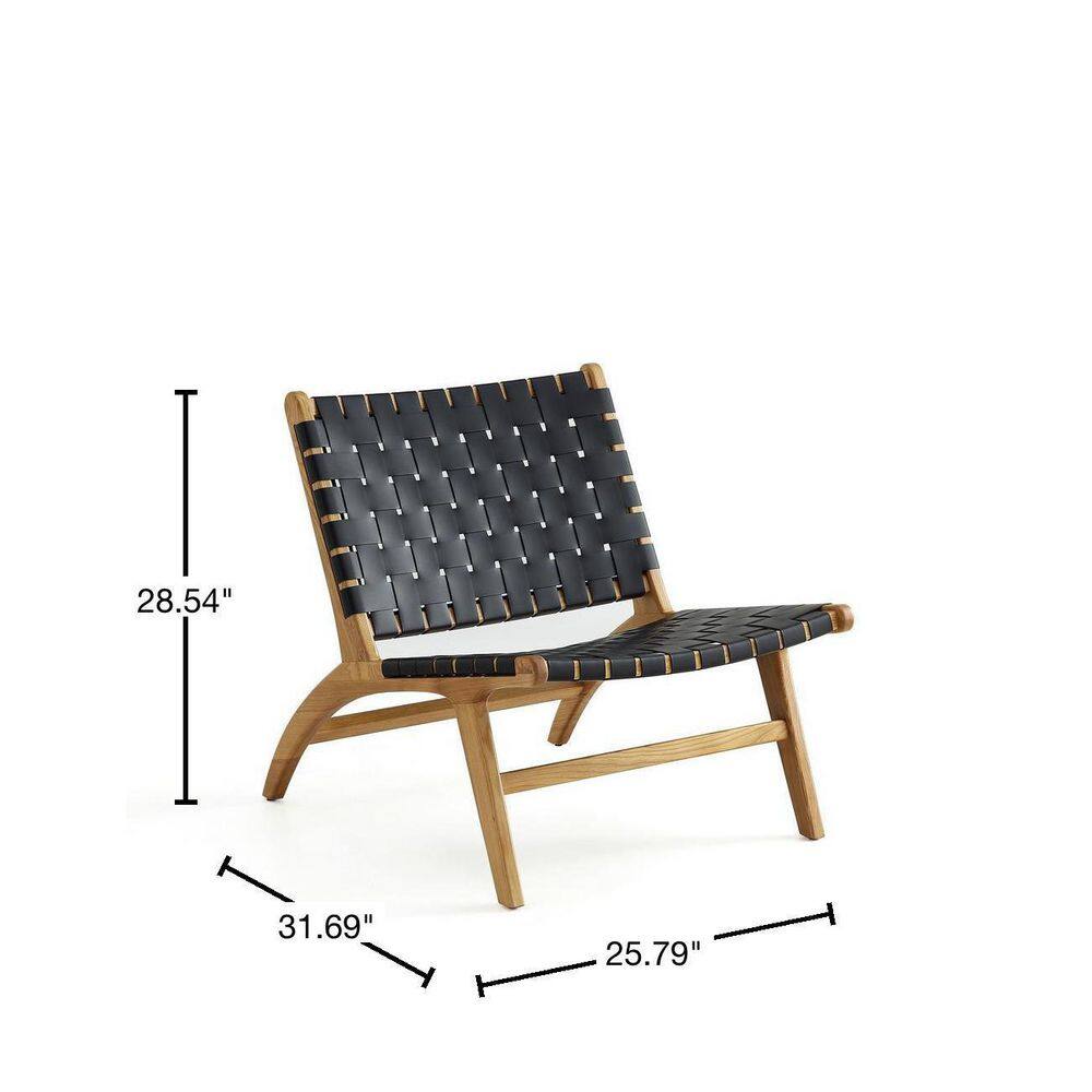 Black and Natural Faux Leather Wood Slipper Chair