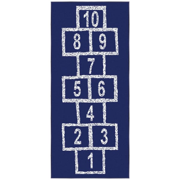 Ottomanson Kid's Play Collection Non-Slip Rubberback Hopscotch 3x6 Kid's Runner Rug, 2 ft. 7 in. x 6 ft., Navy