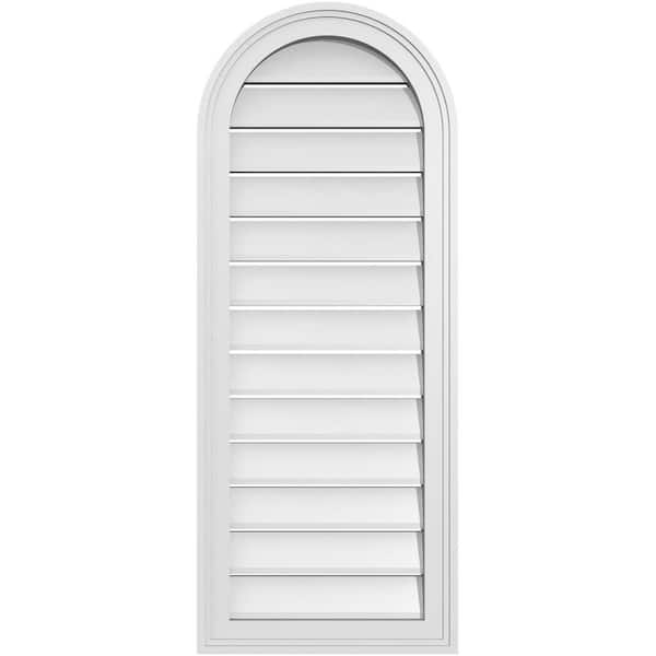 Ekena Millwork 16 in. x 40 in. Round Top White PVC Paintable Gable Louver Vent Functional
