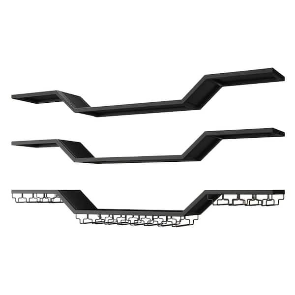 3-Tier 5.9 in. H x 47.2 in. W 50-Bottle Black Floating Bar Shelves with Wine Glass Rack, Wall Mounted LED Wine Rack