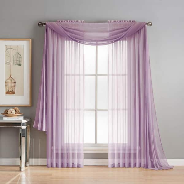 Window Elements Diamond Sheer Voile 56 in. W x 216 in. L Curtain Scarf in Lilac