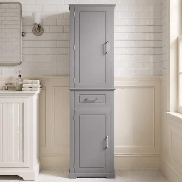 20 in. W x 16 in. D x 72 in. H Gray Freestanding Linen Cabinet