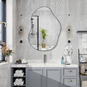 22 in. W x 30.5 in. H Irregular Frame Wall Bathroom Vanity Mirror in Black