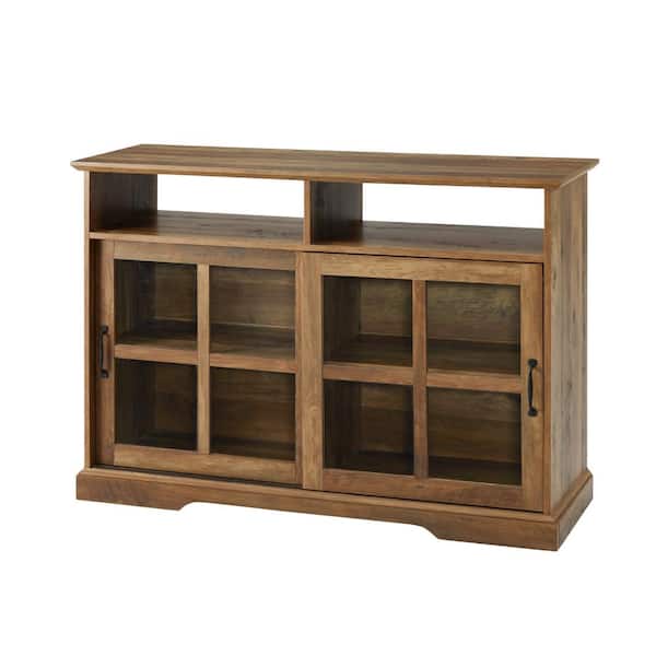 Walker Edison Furniture Company Reclaimed Barnwood and Glass Classic Sideboard with 2-Sliding Doors