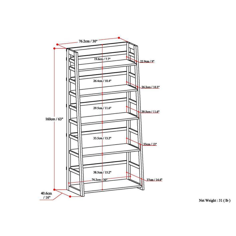 Acadian Solid Wood 63'' Ladder Shelf in Light Golden Brown