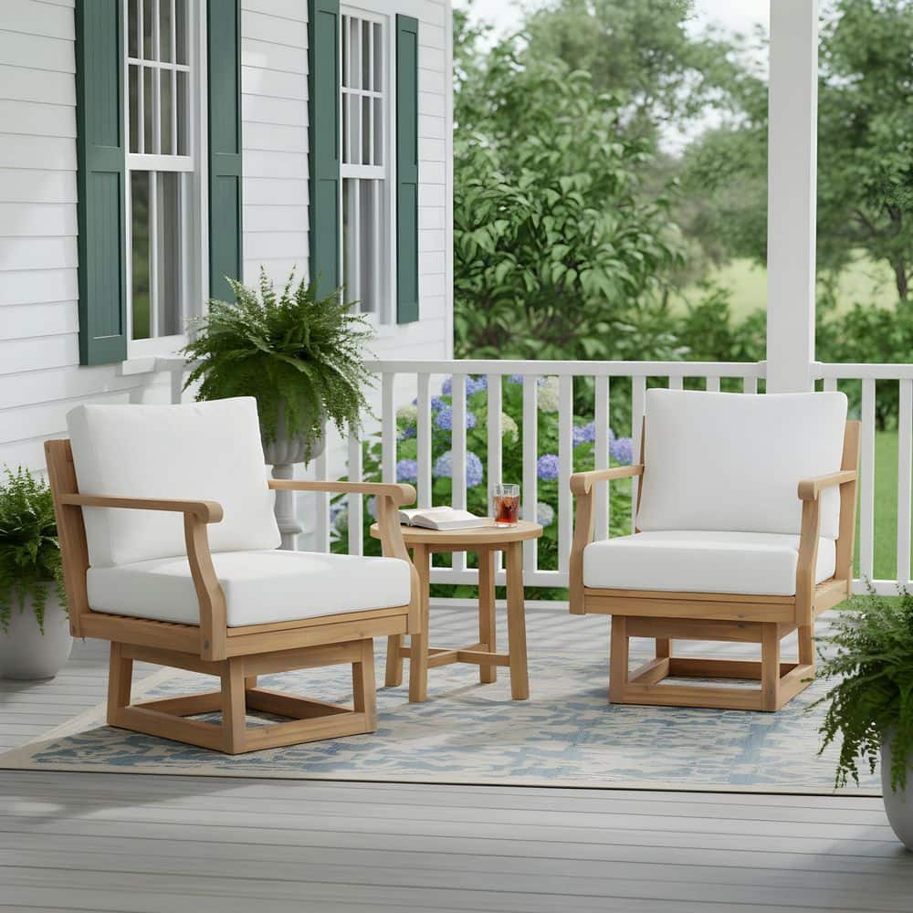 Xerxes Teak Finish Swivel Solid Wood Patio Outdoor Lounge Chairs with Beige Cushions (Set of 2) price history on PriceWatchPro