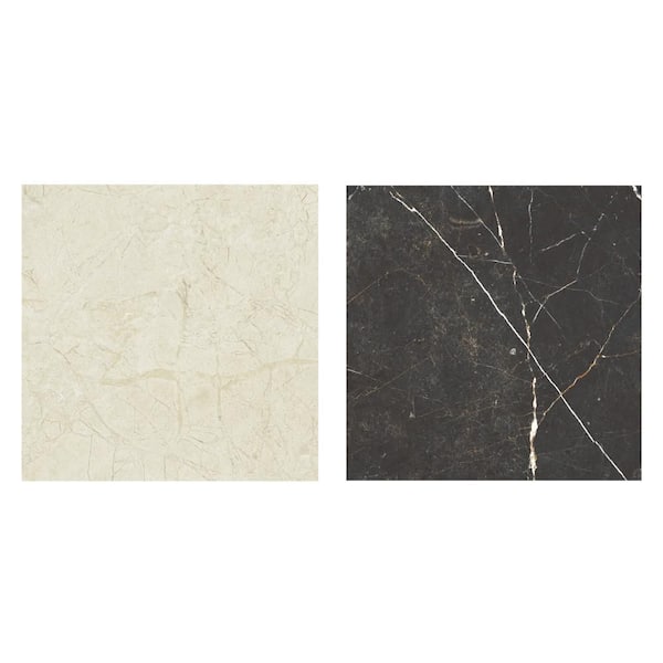 Reve Checker Beige with Noir 6 in. x 6 in. Porcelain Floor and Wall Take Home Tile Sample