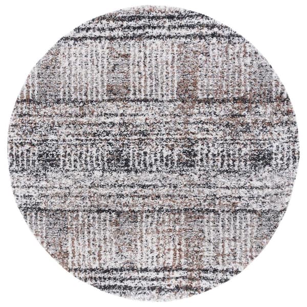 Jericho Shag 3 ft. x 3 ft. Black/Rust Abstract Striped Round Area Rug