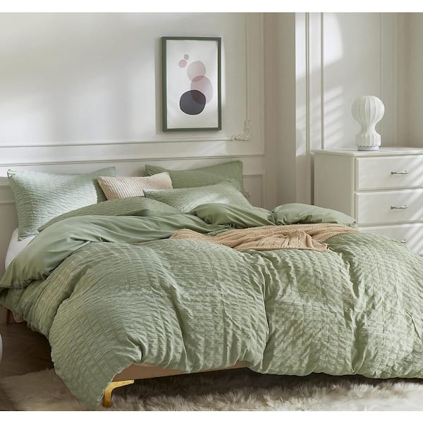 Light Green Duvet Cover Queen Size Microfiber for All Seasons