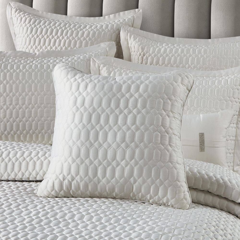 Ivory Satin Quilted 20" Square Decorative Throw Pillow
