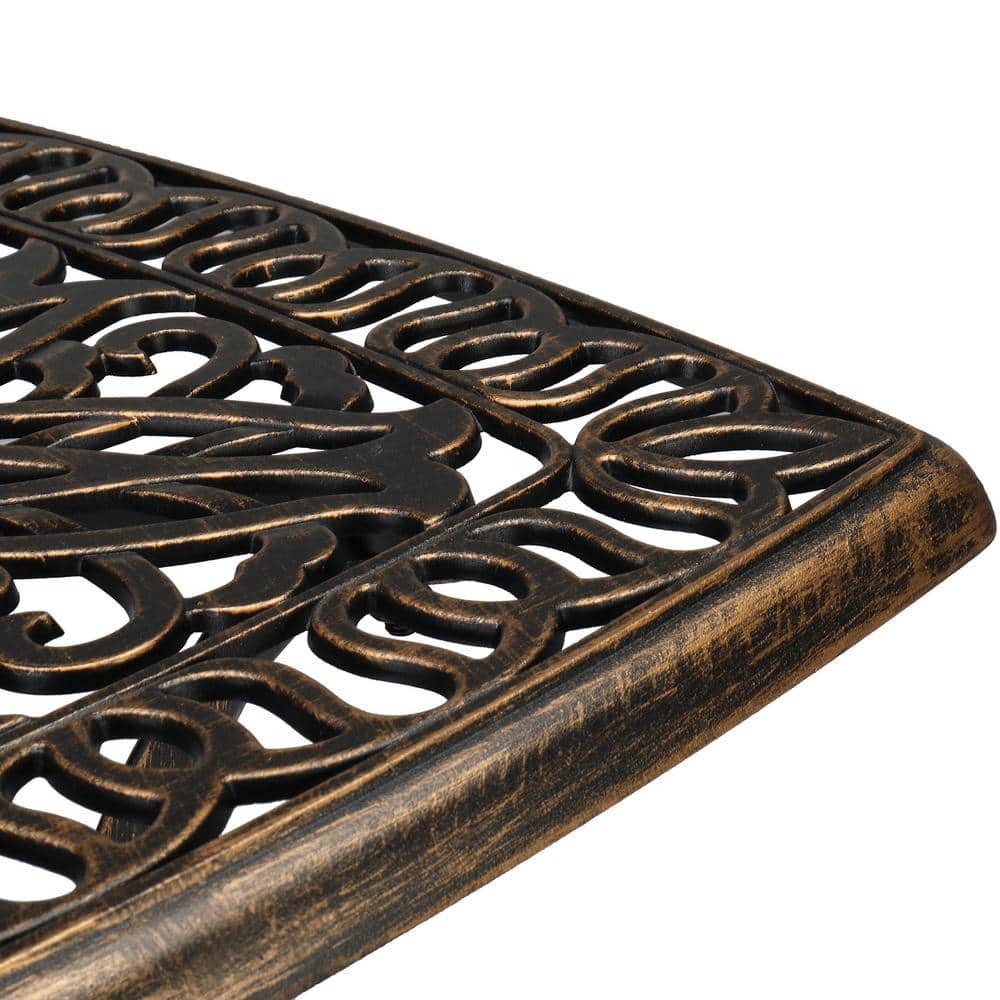 Bronze Square Aluminum Outdoor Side Table with Cut-Out Design