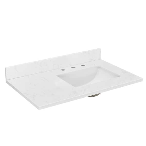YASINU 36 in. W x 22 in. D Engineered Stone Composite White