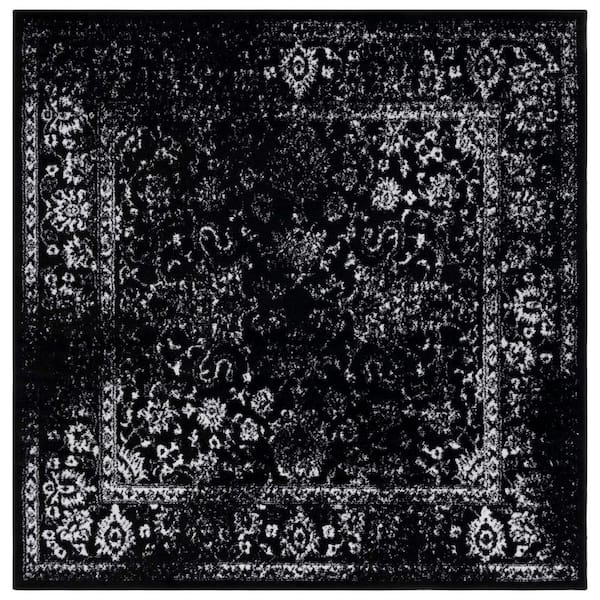 Adirondack 4 ft. x 4 ft. Black/Ivory Border Distressed Square Area Rug