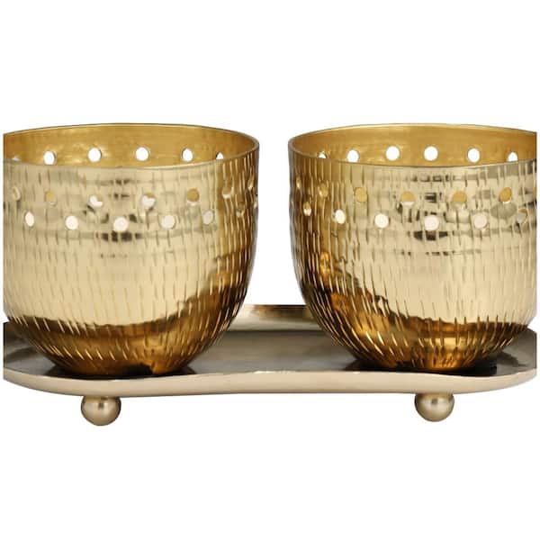 CosmoLiving by Cosmopolitan Gold Jasmine Scented Cutout Spotted 7 oz. 1 Wick Candle with White Wax Set of 2