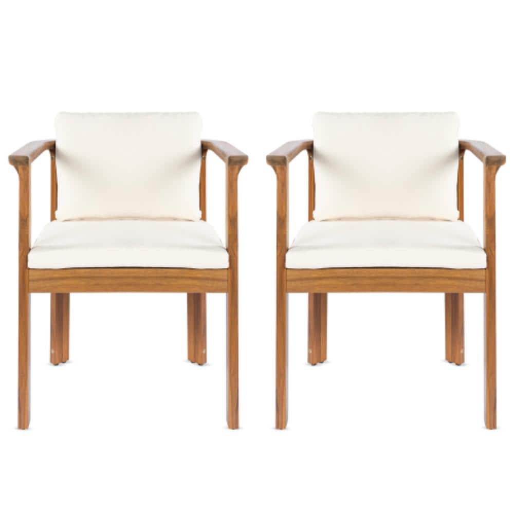 Set of 2 Acacia Wood Outdoor Dining Chairs with Cream Cushions, Waterproof price history on PriceWatchPro
