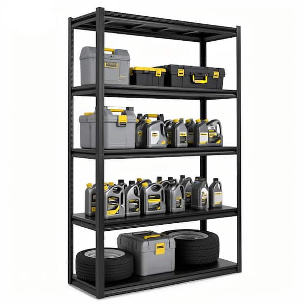 5-Tiers Heavy Duty Metal Adjustable Garage Storage Shelving Unit in Black (47.2 in. W x 72 in. H x 17.7 in. D)