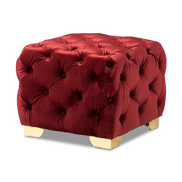 Baxton Studio Avara Burgundy and Gold Ottoman 153 9372 HD The