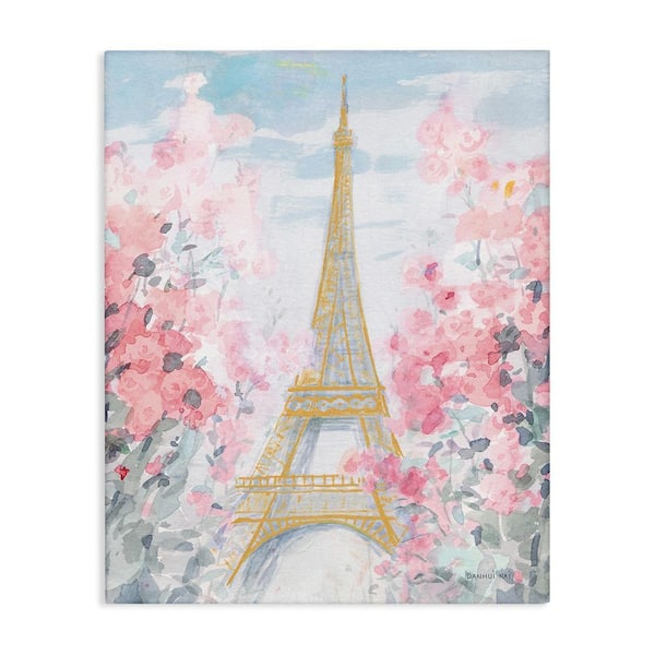 Eiffel Tower Parisian Spring Florals European Landmark by Danhui Nai Unframed Culture Graphic Art Print 30 in. x 24 in.