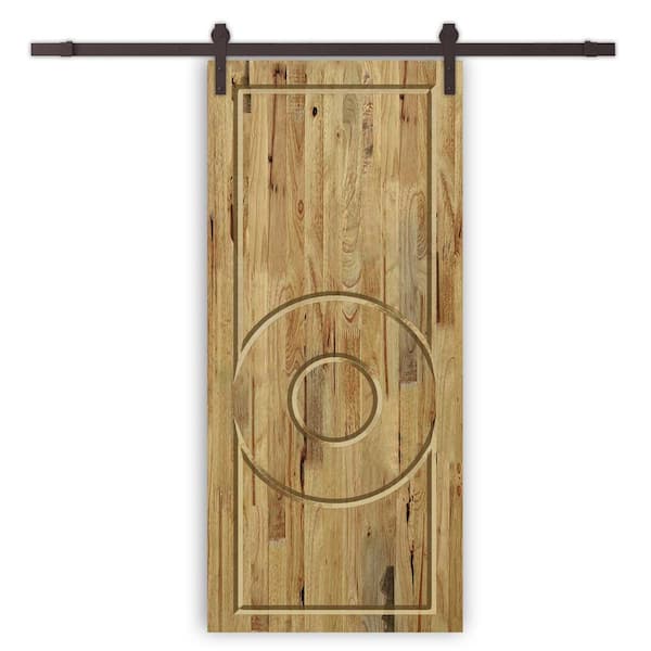 CALHOME 42 in. x 96 in. Weather Oak Stained Pine Wood Modern Interior Sliding Barn Door with Hardware Kit