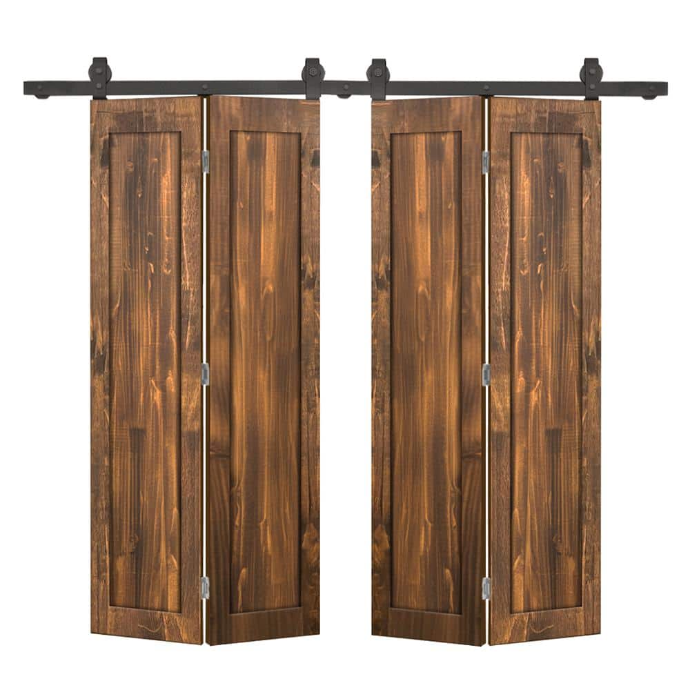 52 in. x 84 in. 1-Panel Shaker Hollow Core Walnut Pine Wood Double Bi-fold Door with Barn Door Hardware Kit price history on PriceWatchPro