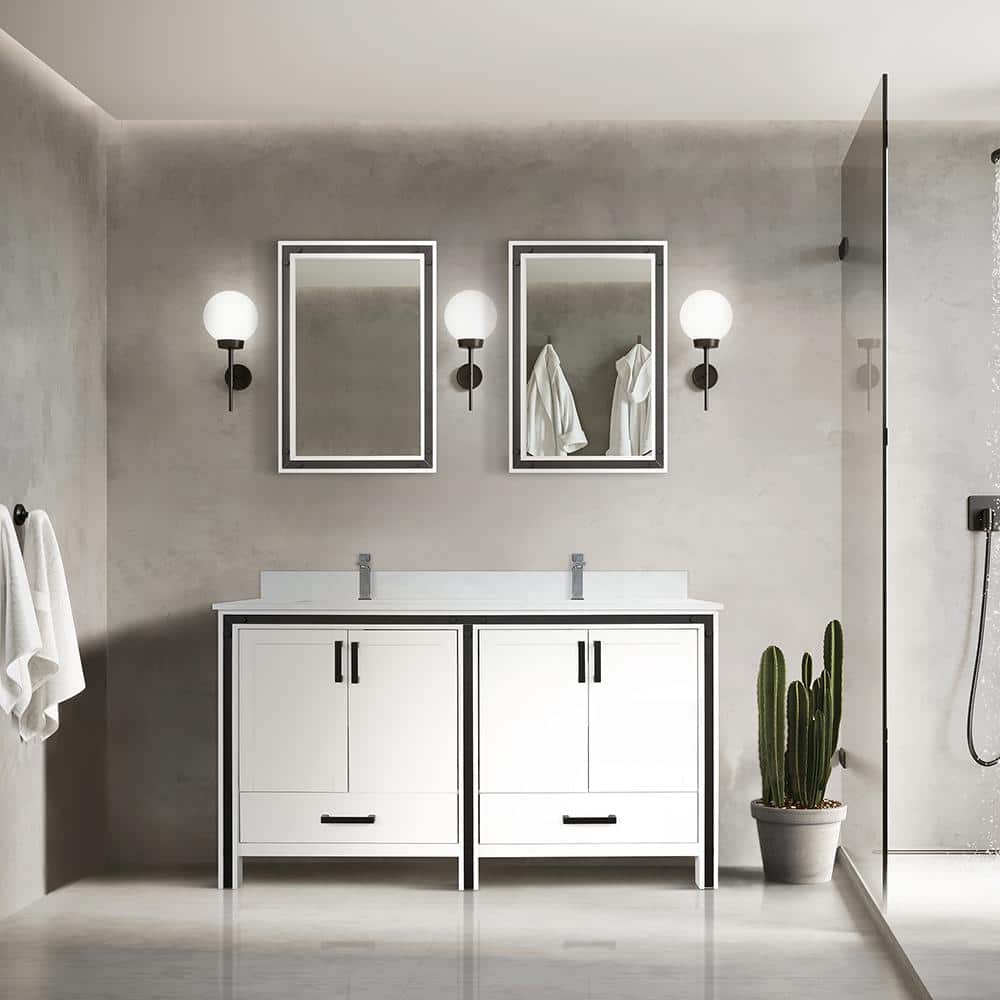 Ziva 60" White Freestanding Double Bathroom Vanity