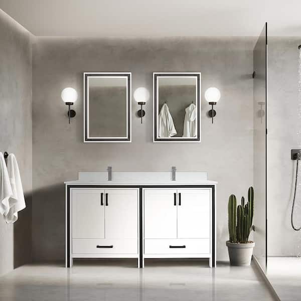 Lexora Ziva 60 in W x 22 in D White Double Bath Vanity without Top