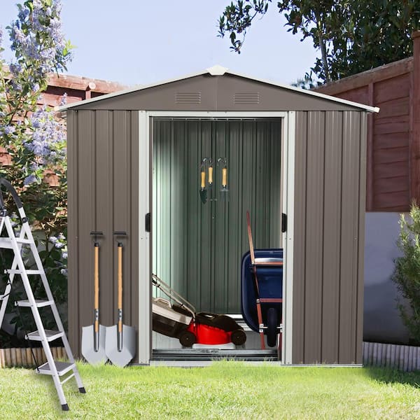 6 ft. x 5 ft. Outdoor Gray Metal Shed Storage with Metal Floor Base (30 sq. ft.)