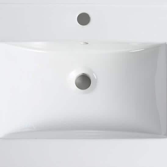Glossy White Rectangular Ceramic Bathroom Sink Basin, 30 Inch