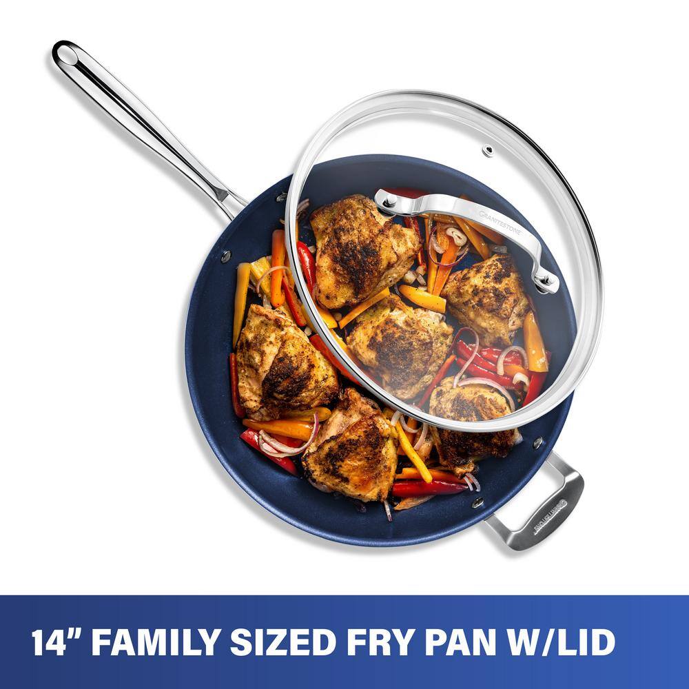 Granitestone Blue 14" Nonstick Aluminum Fry Pan with Glass Lid