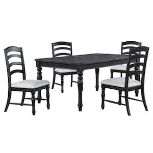 Odessa 5-Piece Black Wood Top Dining Set with 4-Upholstered Chairs