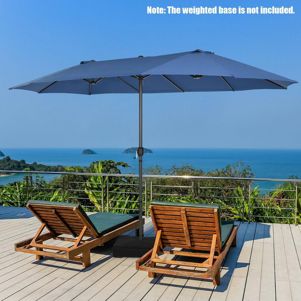 Navy Double-Sided 15ft Patio Umbrella with Hand Crank