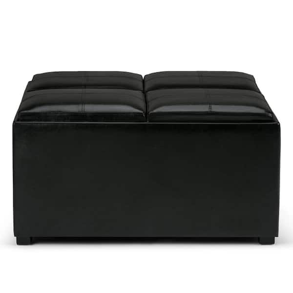 Simpli Home - Avalon 35 in. Contemporary Square Storage Ottoman in Midnight Black Faux Leather