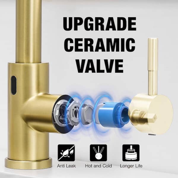 14.5 in. H Pull Down Sprayer Kitchen Faucet with Motion Sensor and 360° Spout Swivel in Brushed Gold