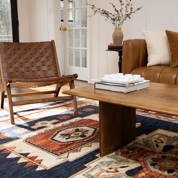 Lillian Blue/Red Doormat 3 ft. x 5 ft. Bohemian Oriental Wool/Nylon Blend Fringed-Edge Indoor Area Rug