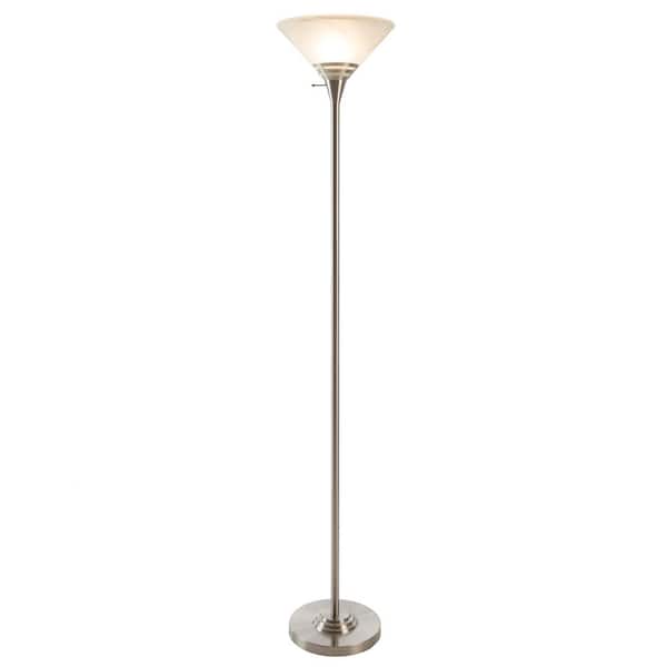 Lavish Home 75 5 In Brushed Silver, Black Torchiere Floor Lamp With Glass Shade